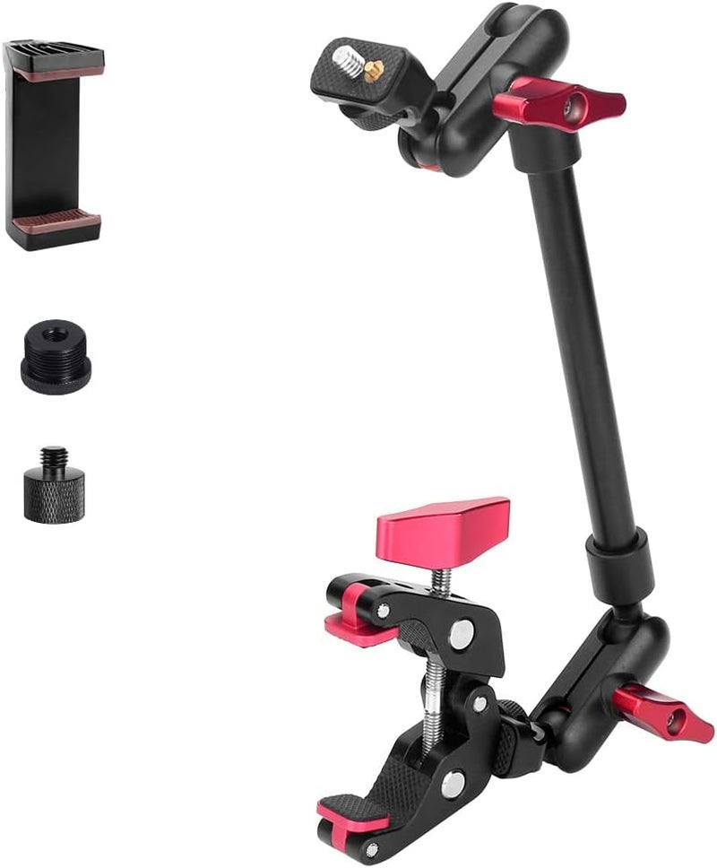 JEBUTU 13"/34cm Magic Arm w Clamp, Camera Mount & Clamp w 1/4" 3/8" Threads and Articulating Friction Magic Arm, Overhead Phone Mount, Camera Boom Arm Mount for Light Webcam Mic Action Camera Monitor - Image 1